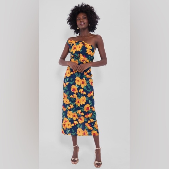 Tuckernuck Hyacinth House Navy & Marigold Floral Ruffle Margot Maxi Dress, Small - Picture 2 of 9